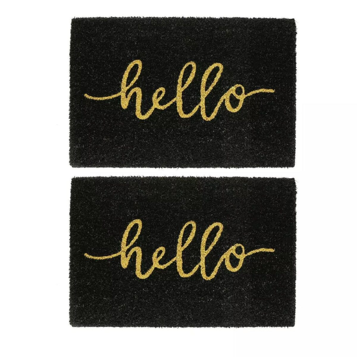 2x Coir Door Mats Natural Indoor Outdoor Welcome Mats 60 x 40cm Hello Black - Image 1