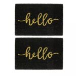 2x Coir Door Mats Natural Indoor Outdoor Welcome Mats 60 x 40cm Hello Black