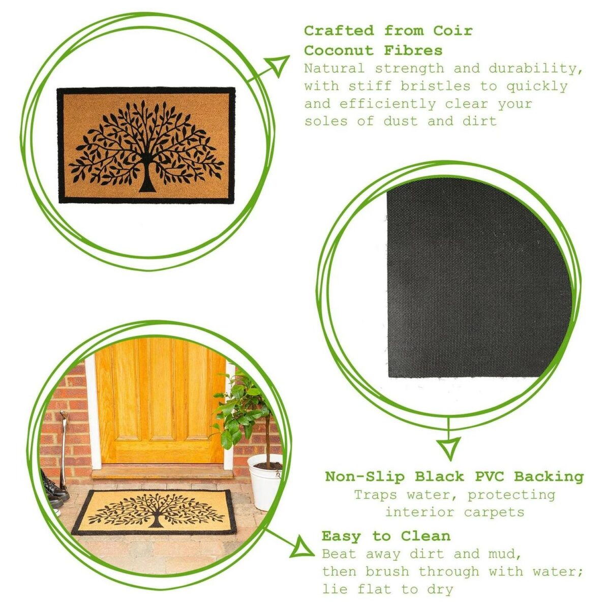 2x Coir Door Mats Natural Coconut Indoor Outdoor Welcome 90 x 60cm Tree of Life - Image 2