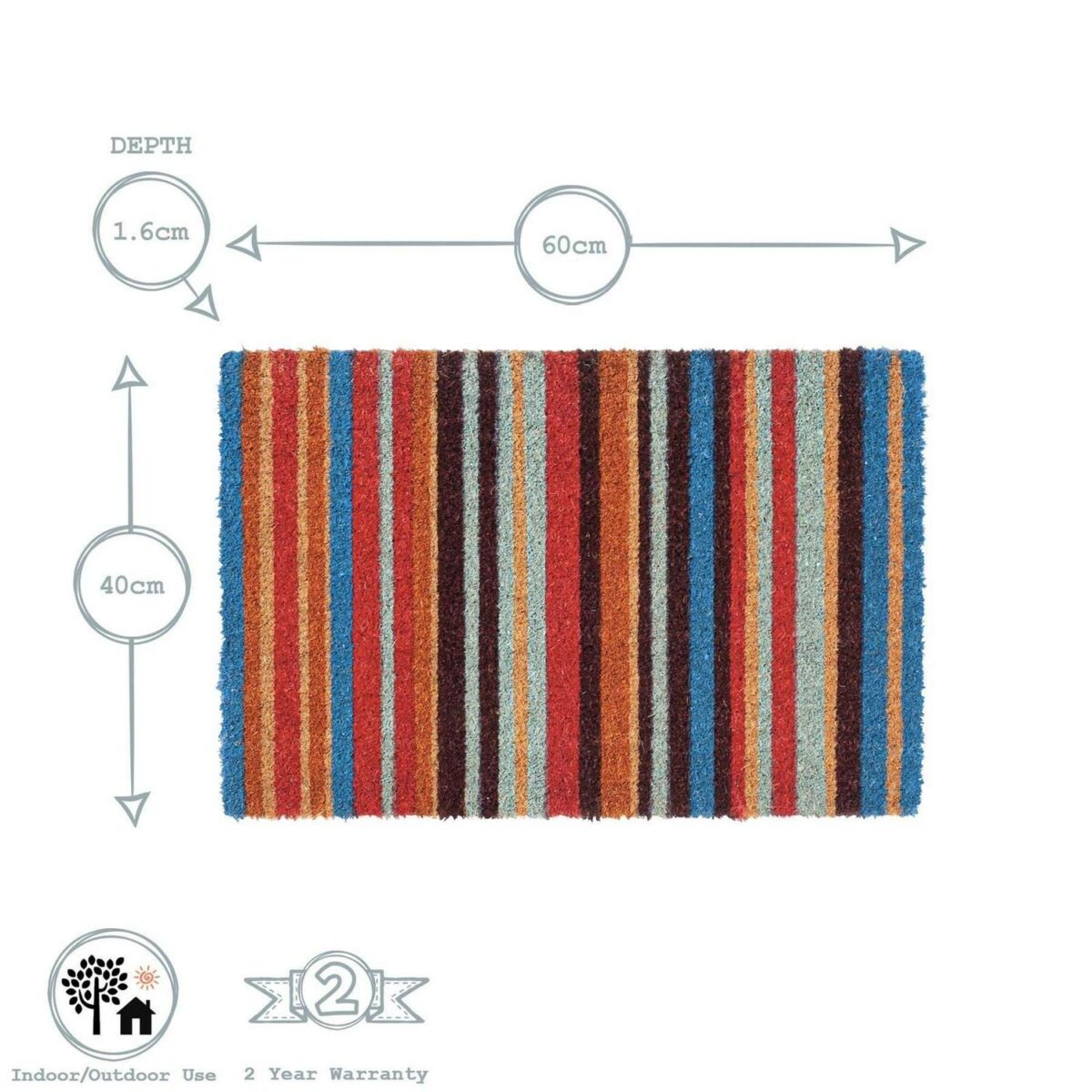 2x Coir Door Mats Natural Indoor Outdoor Welcome Mats 60 x 40cm Pinstripe - Image 3