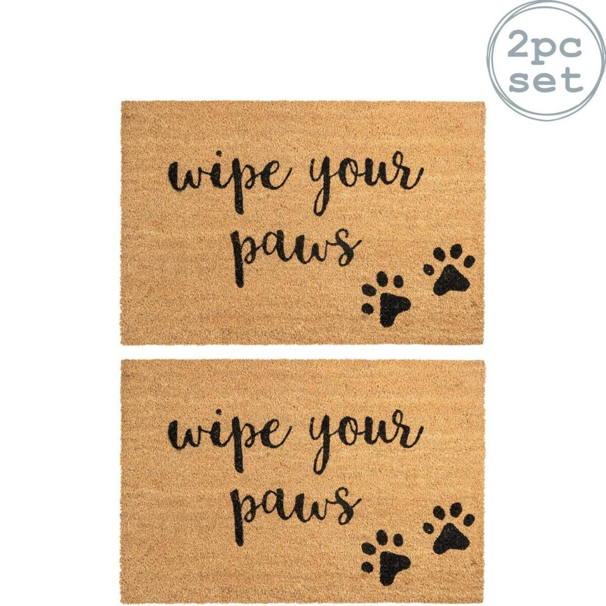 2x Coir Door Mats Natural Coconut Indoor Outdoor Welcome Mats 90 x 60cm Paws - Image 1