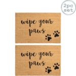 2x Coir Door Mats Natural Coconut Indoor Outdoor Welcome Mats 90 x 60cm Paws