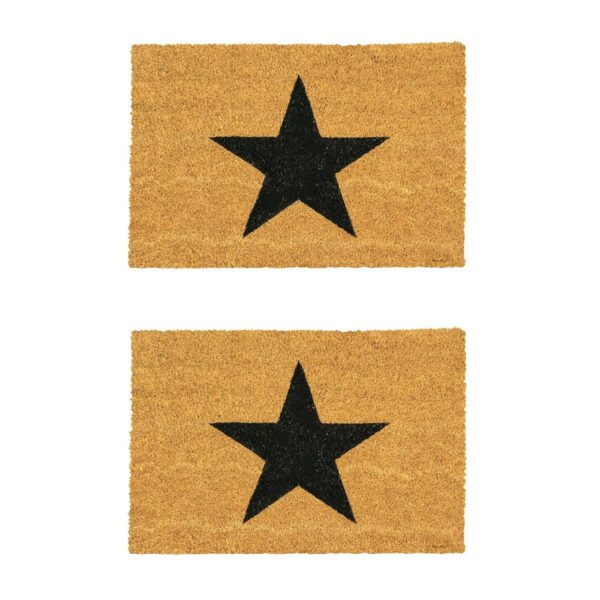 2x Coir Door Mats Natural Indoor Outdoor Welcome Mats 60 x 40cm Black Star