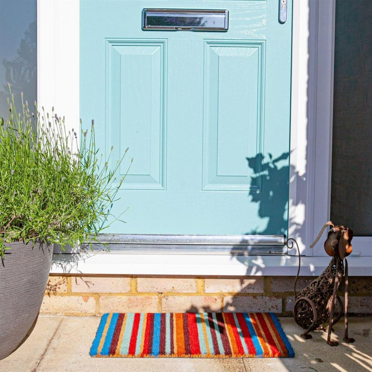 2x Coir Door Mats Natural Indoor Outdoor Welcome Mats 60 x 40cm Pinstripe - Image 5