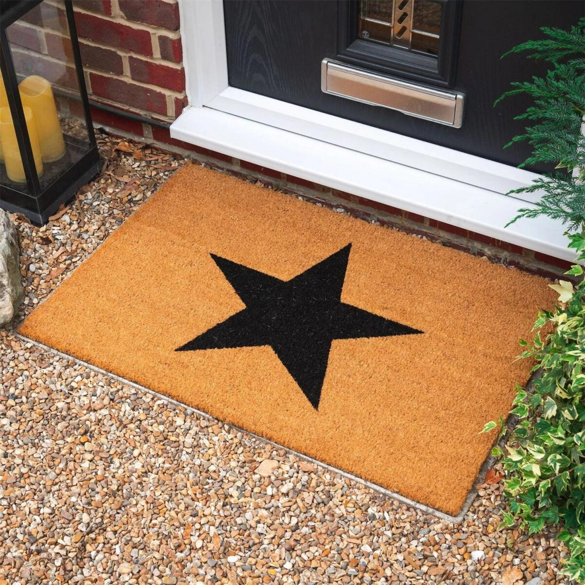 2x Coir Door Mats Natural Indoor Outdoor Welcome Mats 90 x 60cm Black Star - Image 5