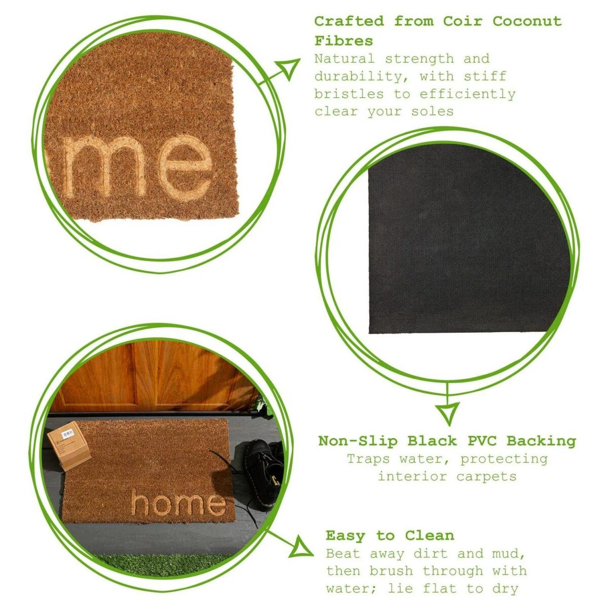 2x Coir Door Mats Natural Indoor Outdoor Welcome Mats 60 x 40cm Embossed Home - Image 2