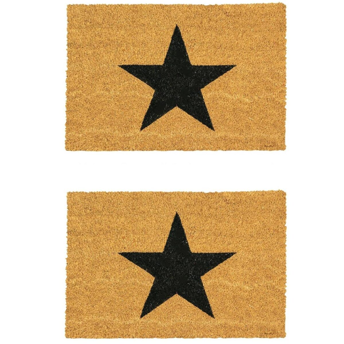 2x Coir Door Mats Natural Indoor Outdoor Welcome Mats 90 x 60cm Black Star - Image 1