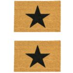 2x Coir Door Mats Natural Indoor Outdoor Welcome Mats 90 x 60cm Black Star