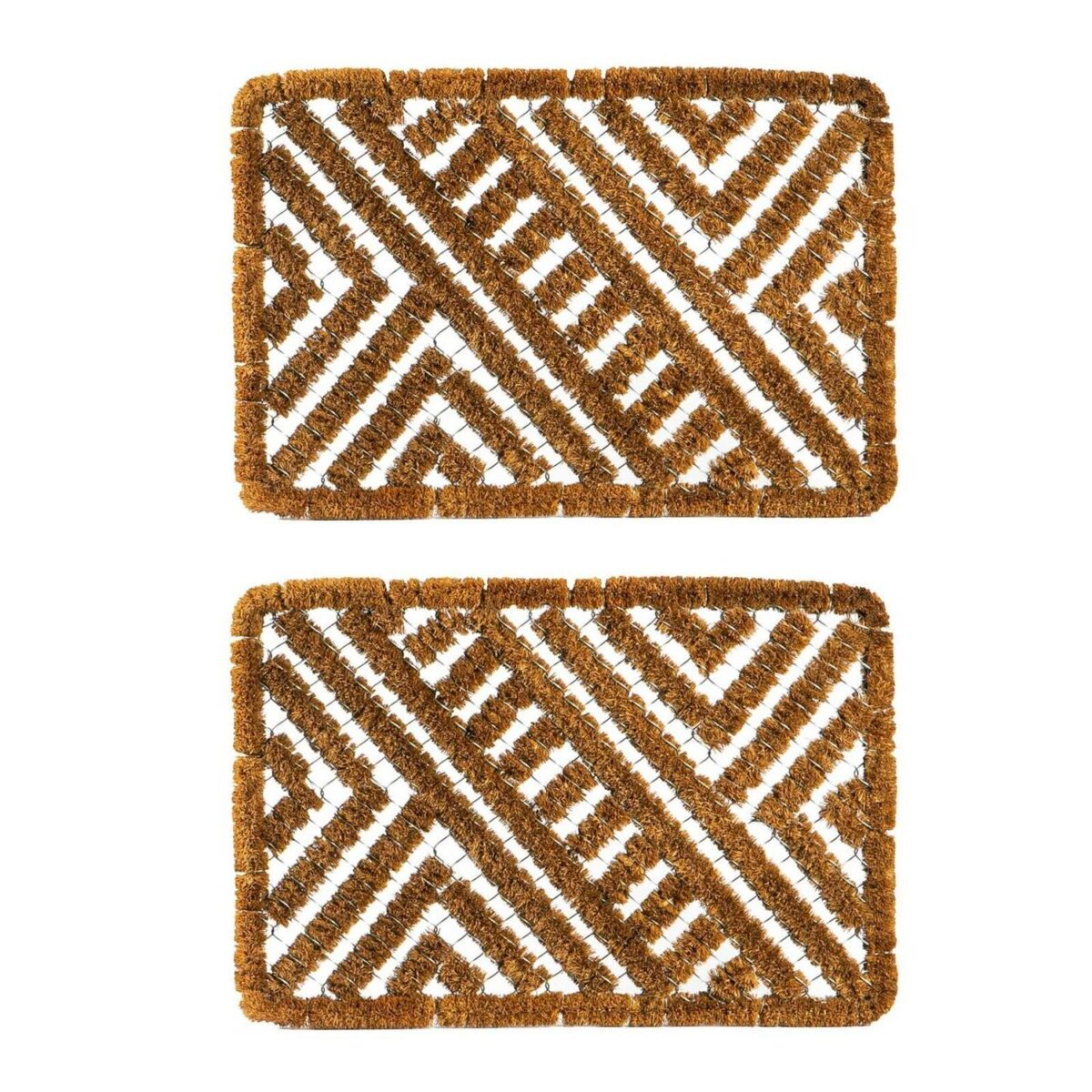 2x Coir Scraper Door Mat Wire Outdoor Boot Scrubber Mats 60 x 40cm Natural - Image 1