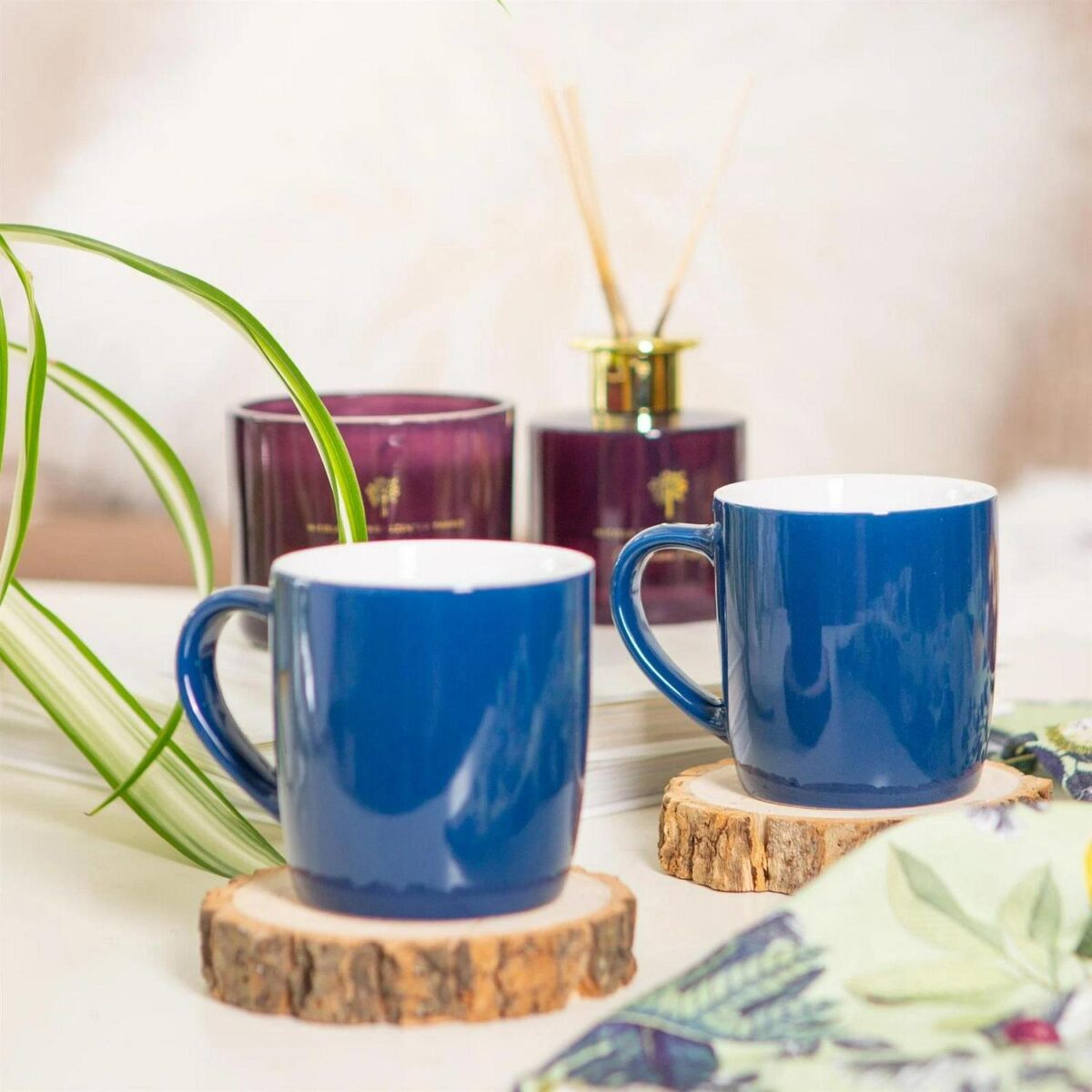 2x Coloured Coffee Mugs Ceramic Stoneware Tea Latte Cappuccino Cups 350ml Navy - Image 7