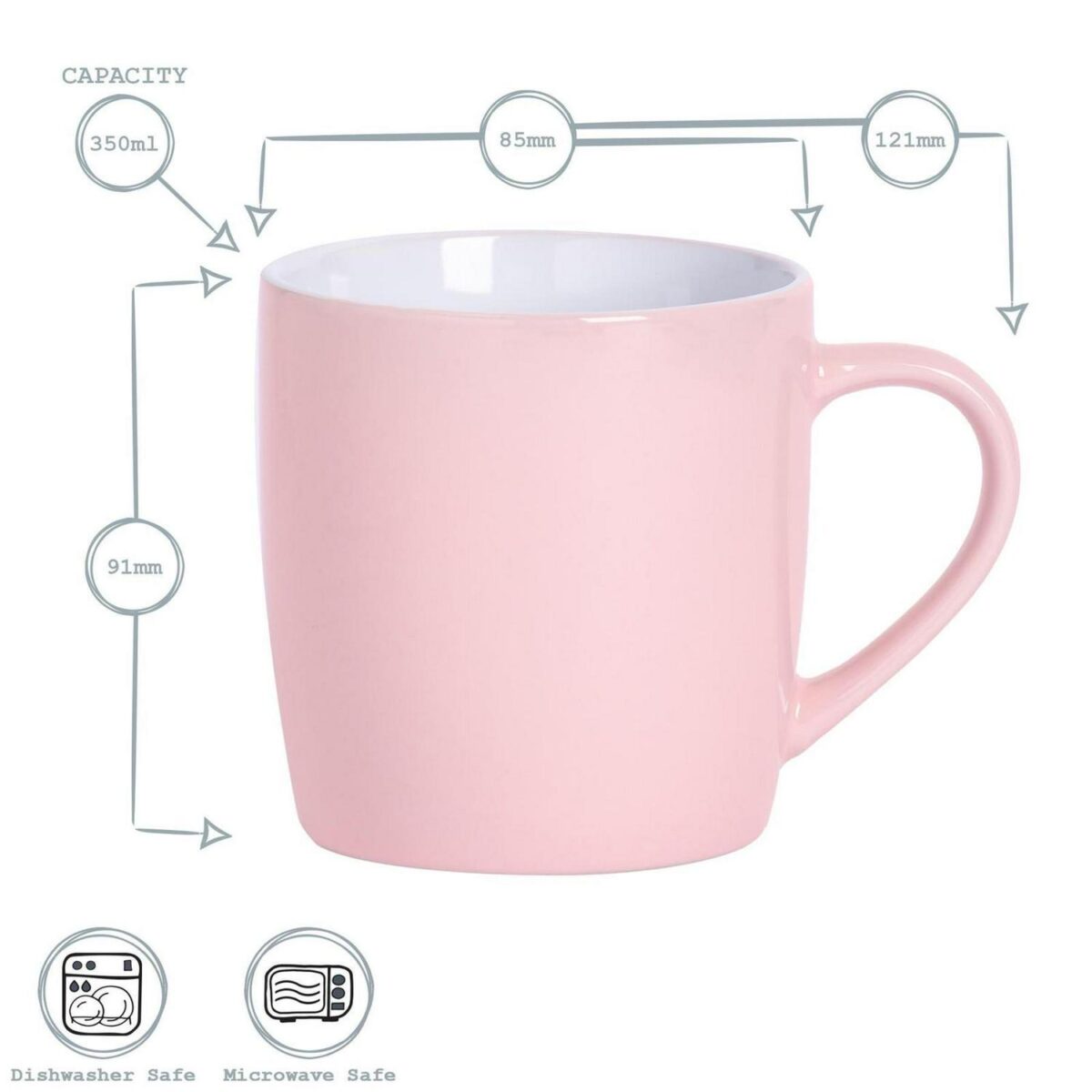 2x Coloured Coffee Mugs Ceramic Stoneware Tea Latte Cappuccino Cups 350ml Pink - Image 3