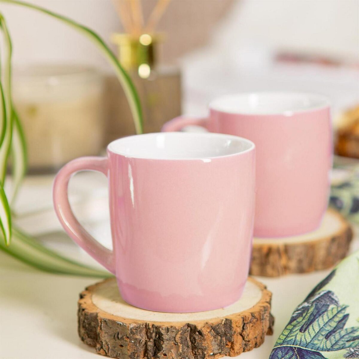 2x Coloured Coffee Mugs Ceramic Stoneware Tea Latte Cappuccino Cups 350ml Pink - Image 7