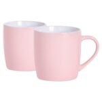 2x Coloured Coffee Mugs Ceramic Stoneware Tea Latte Cappuccino Cups 350ml Pink