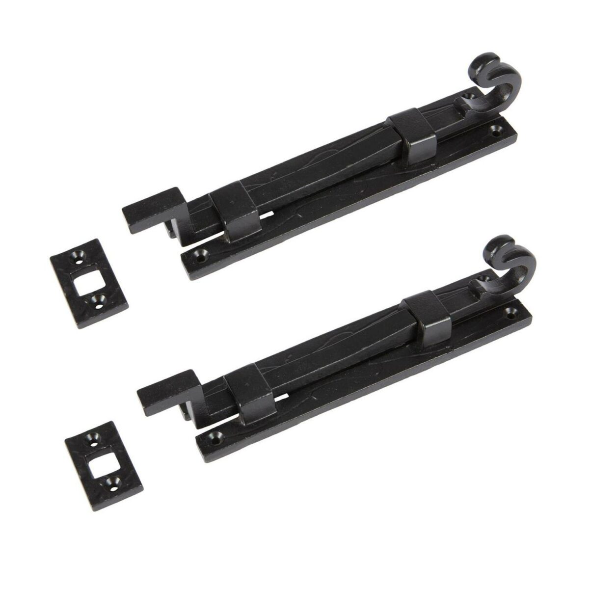 2x Cranked Shepherd's Crook Bolt Cast Iron Antique Door Bolts W185mm Black - Image 1