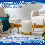 2x Cream H36 x D29cm Round Boucle Footstools Ottoman Foot Stool Pouffe Seat - Image 3