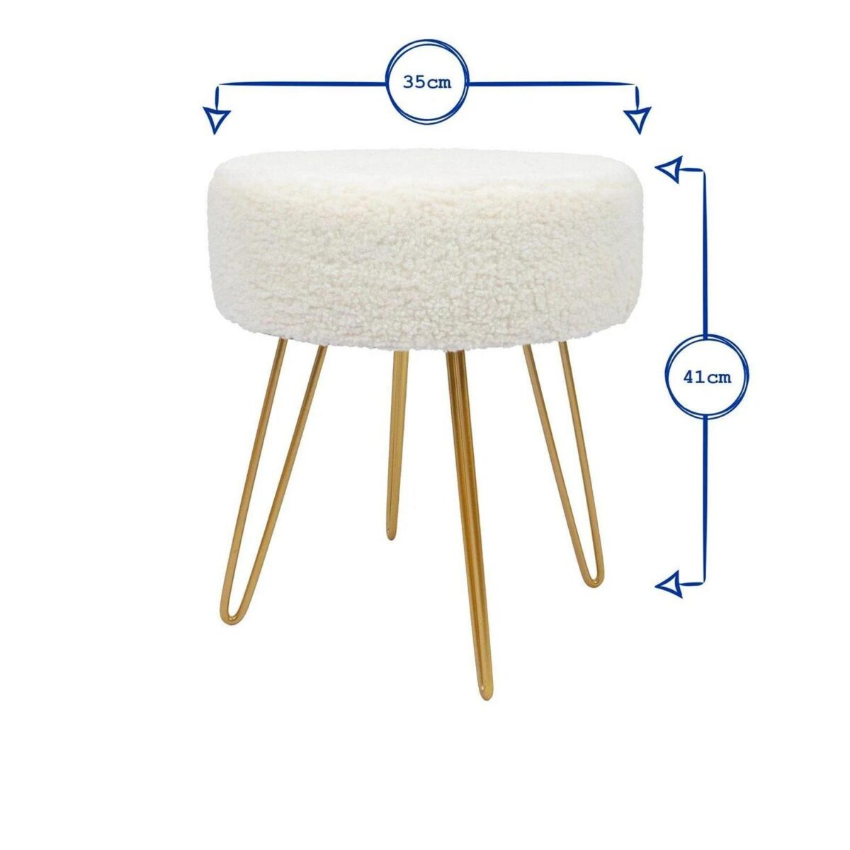 2x Cream H36 x D29cm Round Boucle Footstools Ottoman Foot Stool Pouffe Seat - Image 5