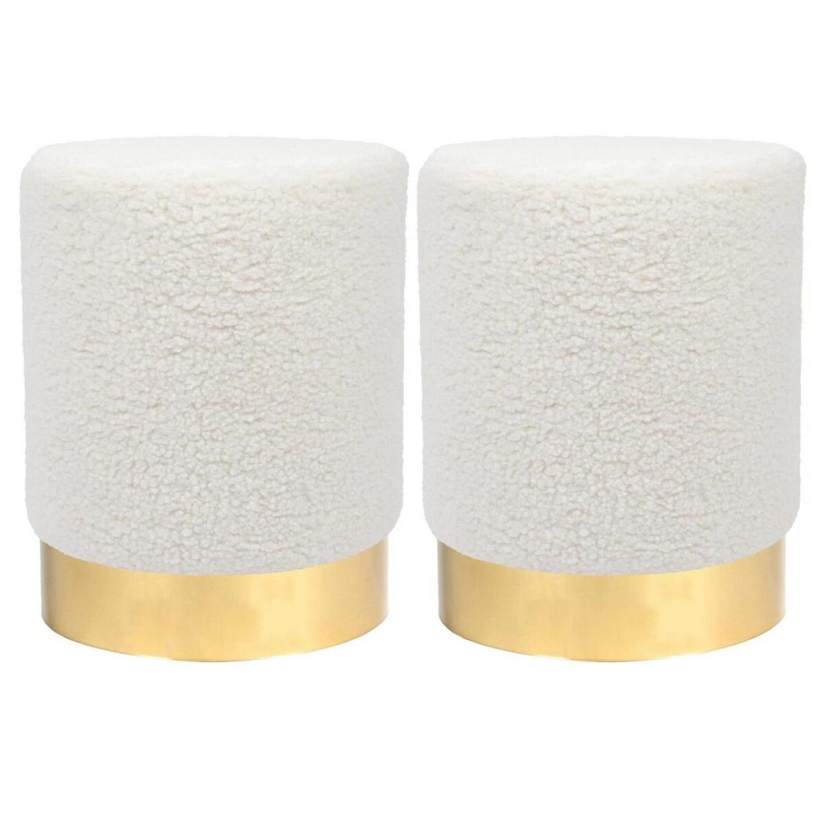 2x Cream H36 x D29cm Round Boucle Footstools Ottoman Foot Stool Pouffe Seat - Image 1
