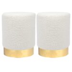 2x Cream H36 x D29cm Round Boucle Footstools Ottoman Foot Stool Pouffe Seat
