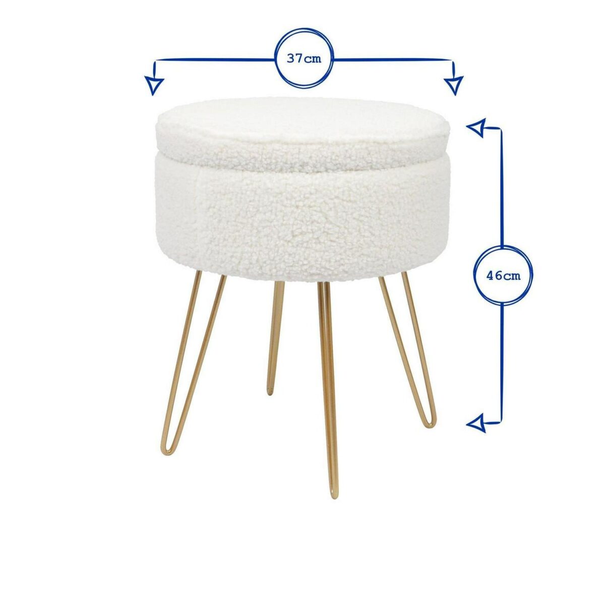 2x Cream/Silver H46 x D37cm Round Boucle Storage Footstools Ottoman Stool Seat - Image 5