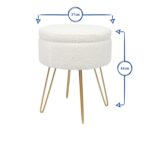 2x Cream/Silver H46 x D37cm Round Boucle Storage Footstools Ottoman Stool Seat - Image 5