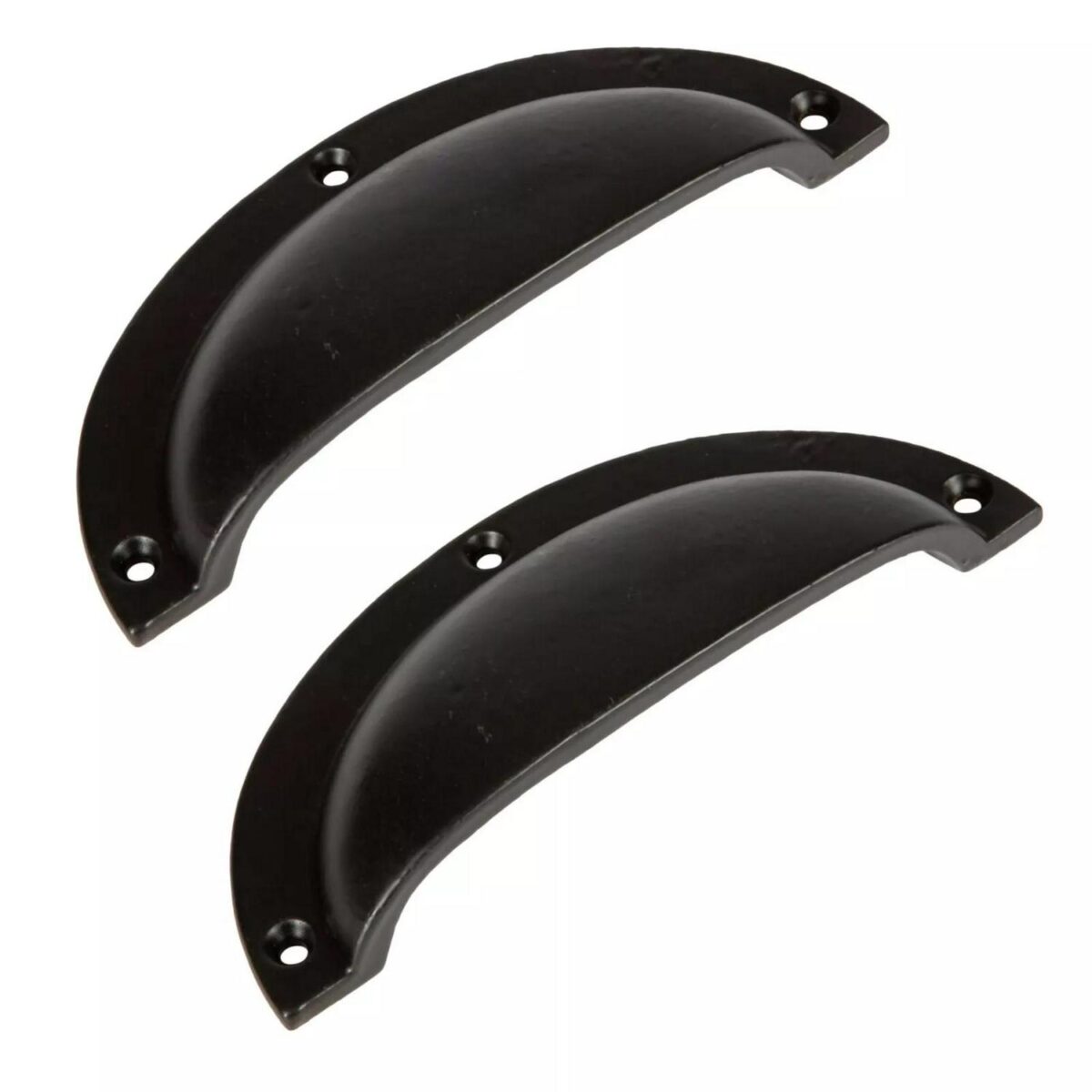 2x Curved Cabinet Cup Handle Cast Iron Cupboard Handles 130mm x 50mm Black - Image 1