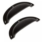 2x Curved Cabinet Cup Handle Cast Iron Cupboard Handles 130mm x 50mm Black
