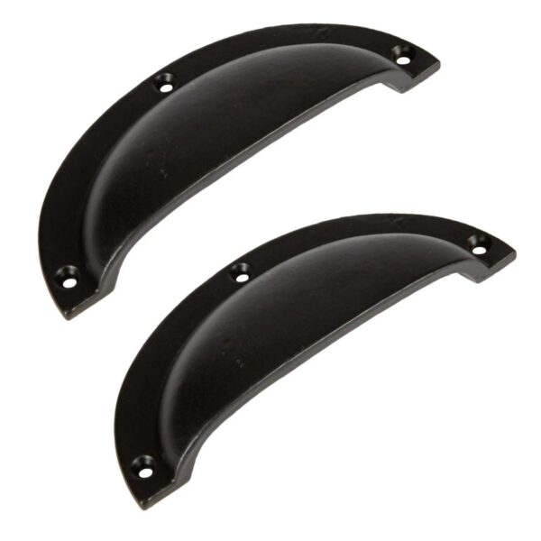 2x Curved Cabinet Cup Handle Cast Iron Cupboard Handles 130mm x 50mm Black