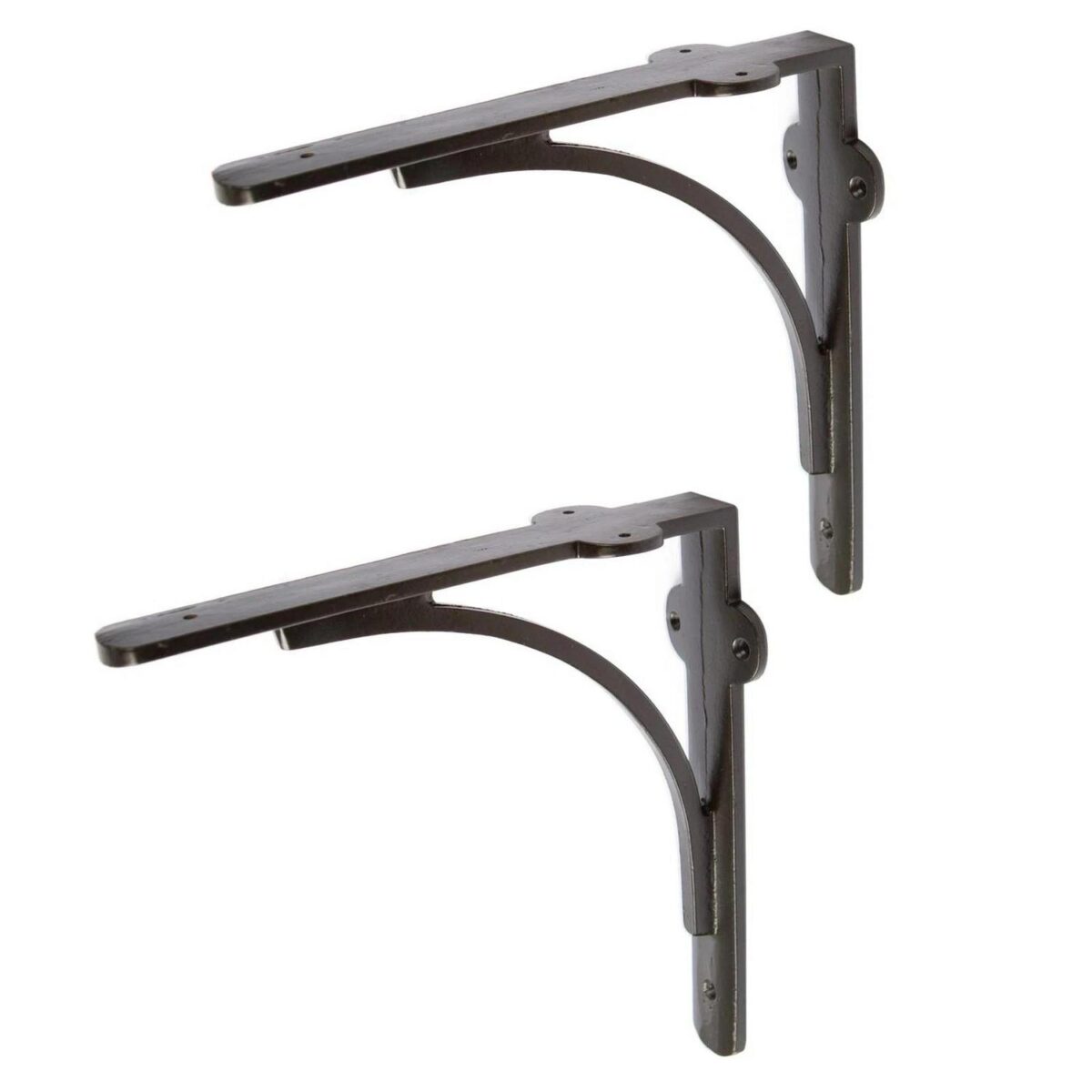 2x Curved Iron Shelf Bracket Cast Antique Vintage Wall Brackets D205mm Black - Image 1