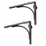 2x Curved Iron Shelf Bracket Cast Antique Vintage Wall Brackets D205mm Black
