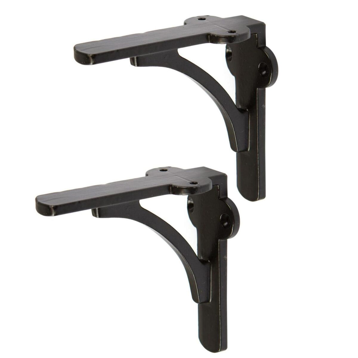 2x Curved Iron Shelf Bracket Cast Antique Vintage Wall Brackets D100mm Black - Image 1