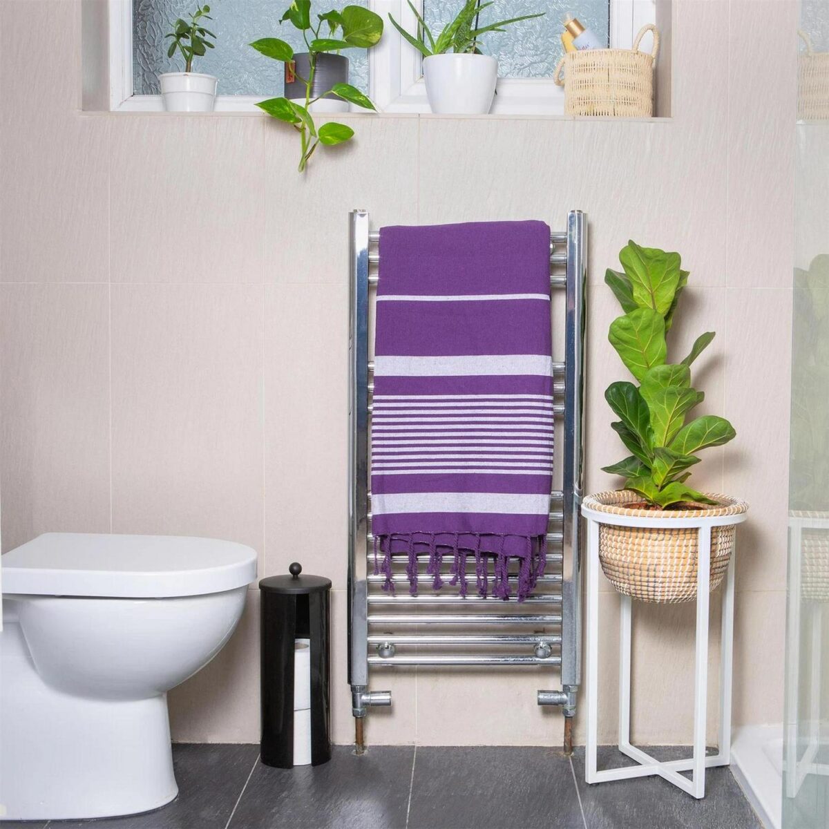 2x Deluxe Cotton Turkish Bath Towels Beach Sauna Hammam 157 x 87cm Purple - Image 5