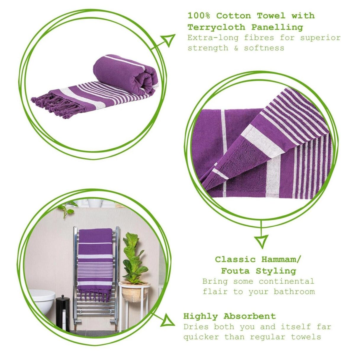 2x Deluxe Cotton Turkish Bath Towels Beach Sauna Hammam 157 x 87cm Purple - Image 2