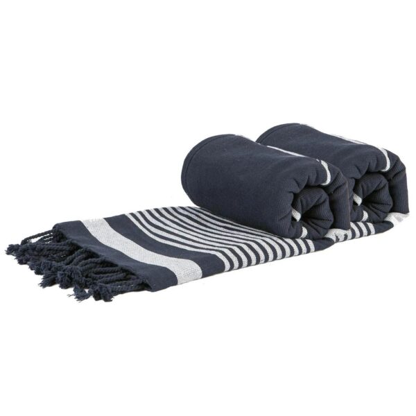 2x Deluxe Cotton Turkish Bath Towels Beach Sauna Hammam Blanket 157 x 87cm Navy