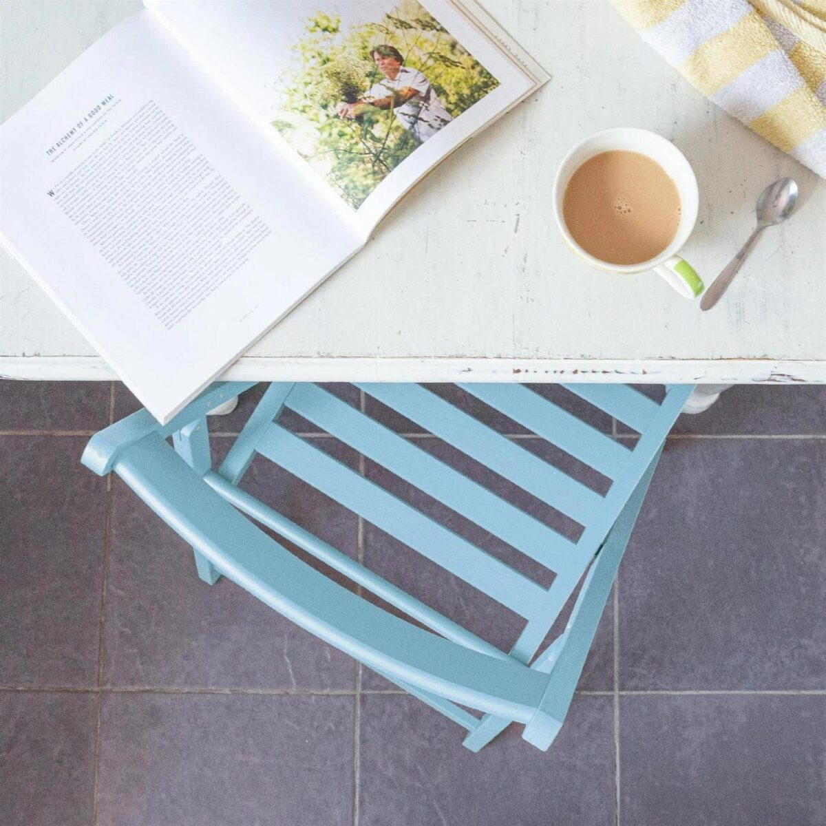 2x Denim Blue Wooden Folding Chairs Foldable Space Saving Slatted Office Seat - Image 5