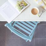 2x Denim Blue Wooden Folding Chairs Foldable Space Saving Slatted Office Seat - Image 5