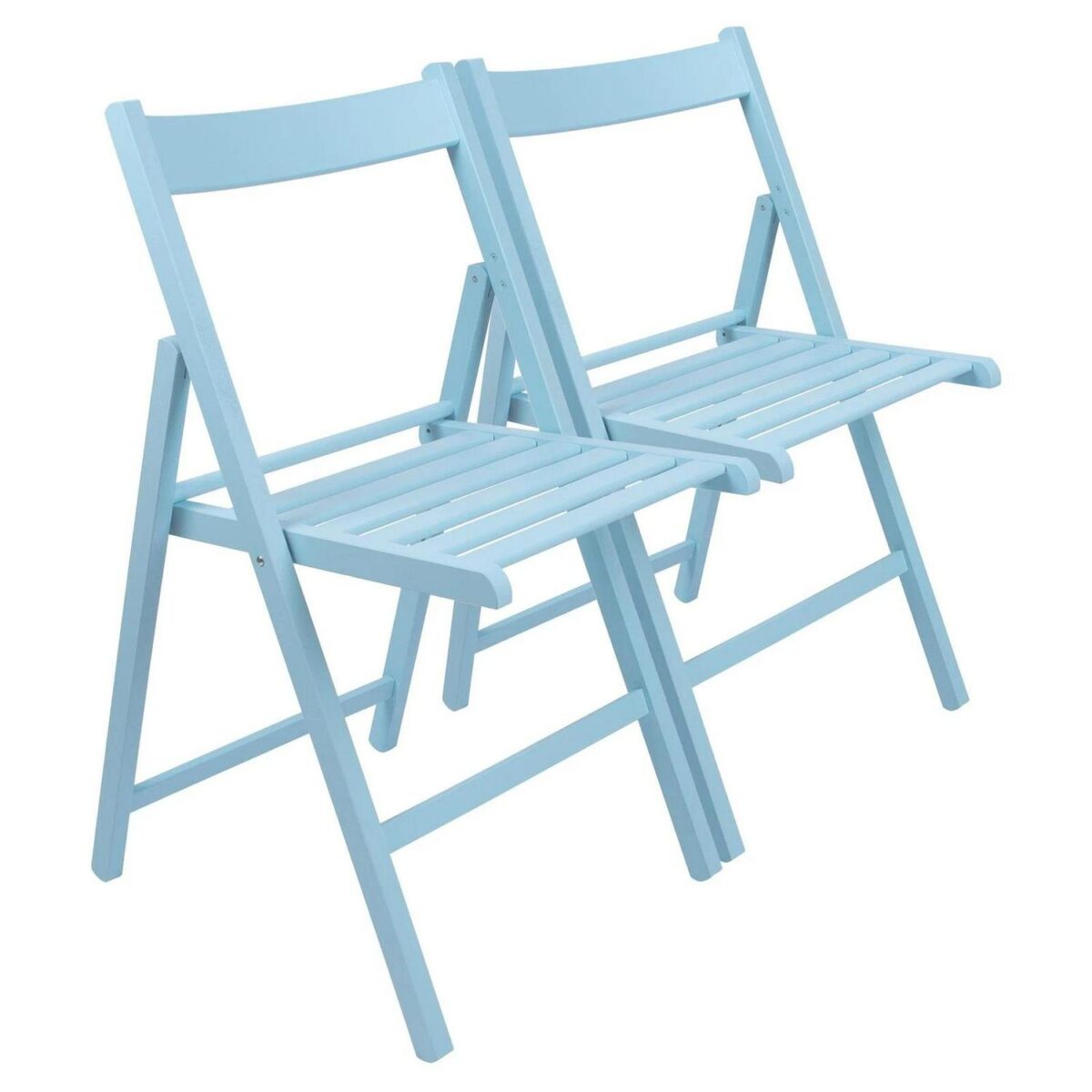 2x Denim Blue Wooden Folding Chairs Foldable Space Saving Slatted Office Seat - Image 1