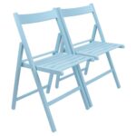 2x Denim Blue Wooden Folding Chairs Foldable Space Saving Slatted Office Seat