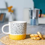2x Dipped Dotty Stoneware Coffee Mugs Large Rustic Tea Cups Set 385ml Mustard - Image 6