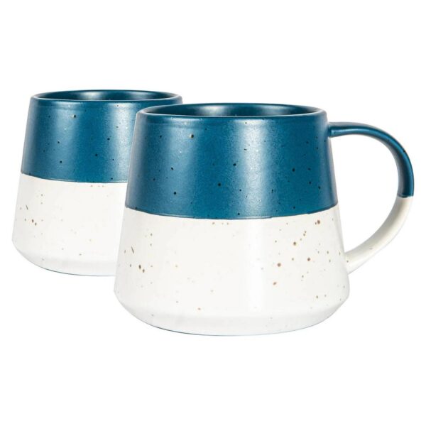 2x Dipped Flecked Stoneware Belly Mugs Large Rustic Tea Cups Set 370ml Navy