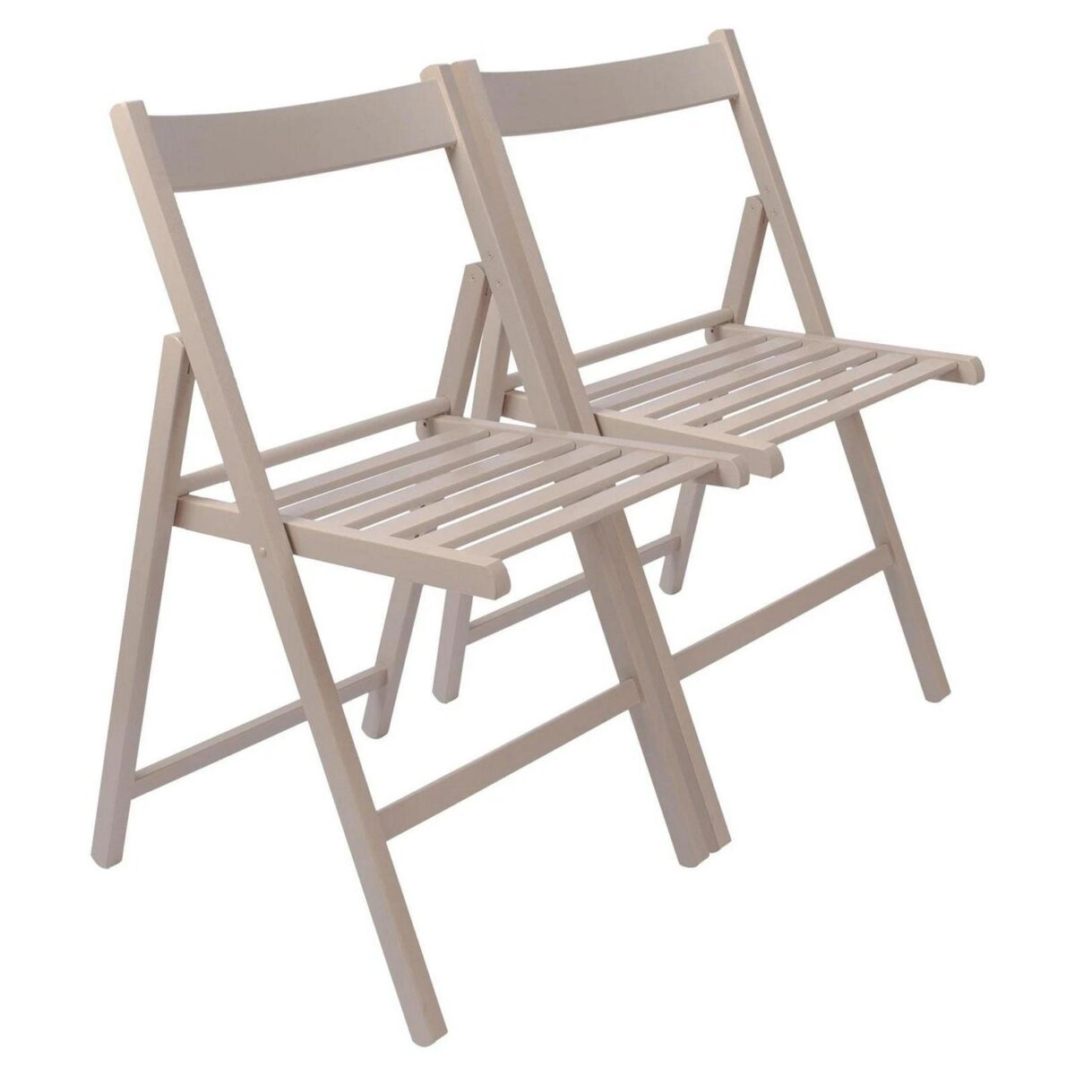 2x Dove Grey Wooden Folding Chairs Foldable Space Saving Slatted Office Seat - Image 1