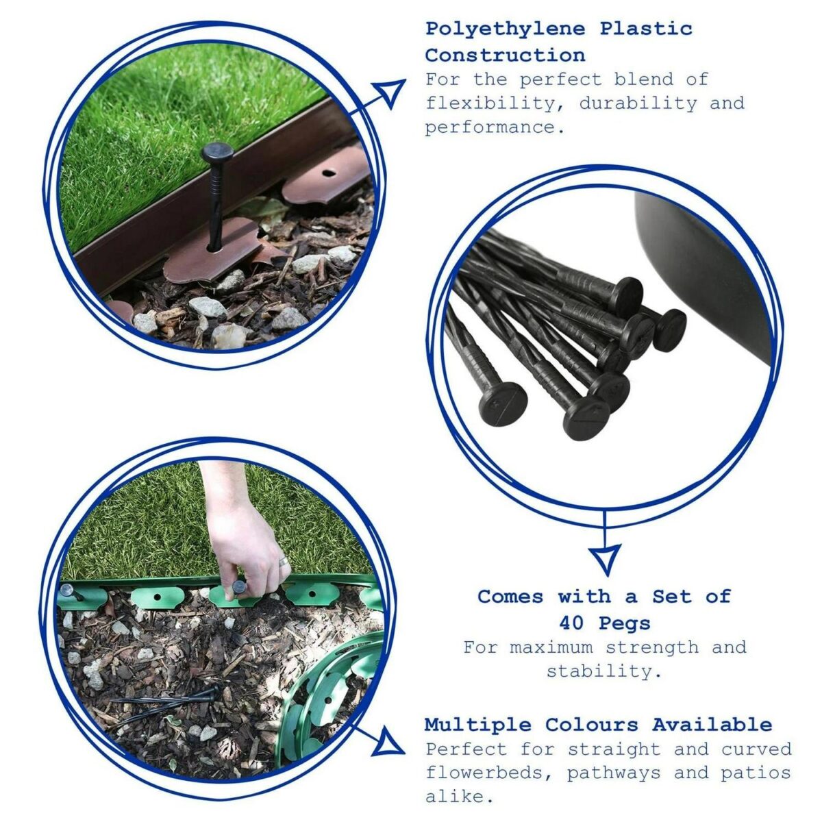 2x Flexible Plastic Lawn and Path Edging with 80 Pegs and Mallet 20m x 4cm Green - Image 2