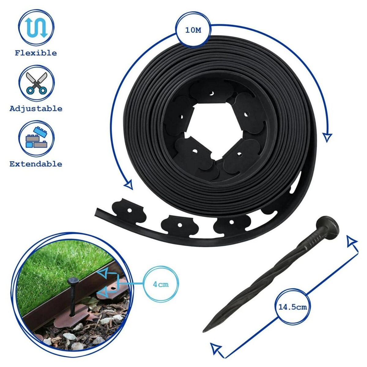 2x Flexible Plastic Lawn and Path Edging with 80 Pegs and Mallet 20m x 4cm Green - Image 3