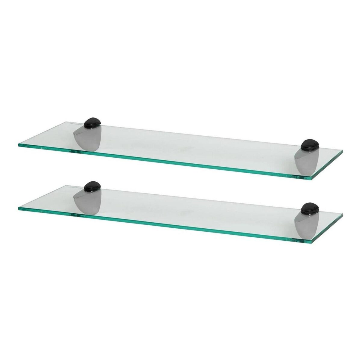 2x Floating Glass Bathroom Shelves 60cm Clear/Black Shower Storage Wall Rack - Image 1