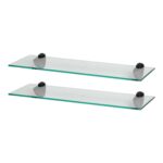 2x Floating Glass Bathroom Shelves 60cm Clear/Black Shower Storage Wall Rack