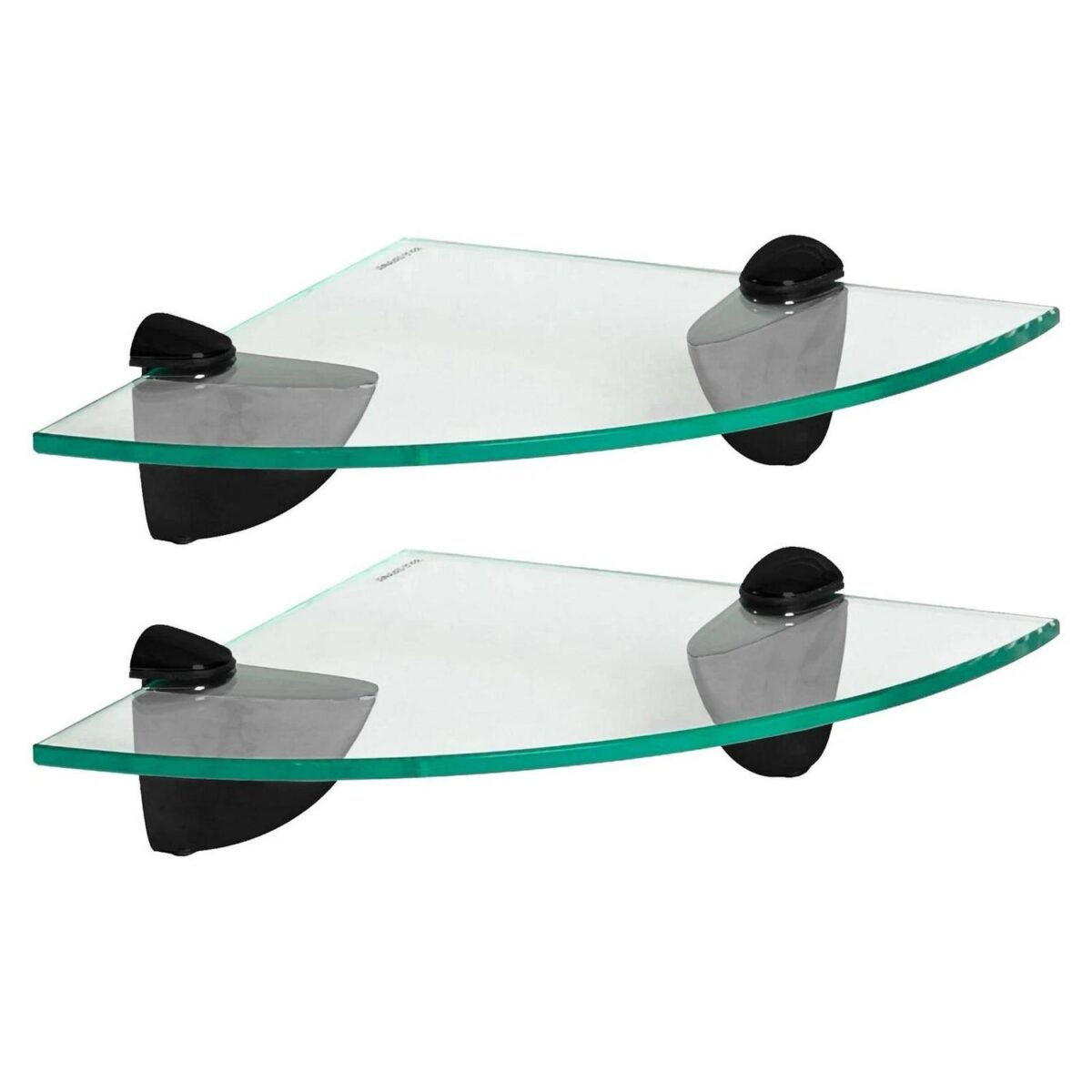 2x Floating Glass Bathroom Corner Shelves 20cm Clear/Black Shower Storage Rack - Image 1