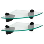 2x Floating Glass Bathroom Corner Shelves 20cm Clear/Black Shower Storage Rack