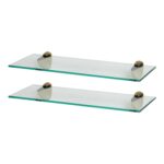 2x Floating Glass Bathroom Shelves 50cm Clear/Gold Shower Storage Wall Rack