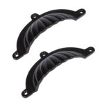2x Fluted Cabinet Cup Handle Cast Iron Cupboard Handles 130mm x 60mm Black