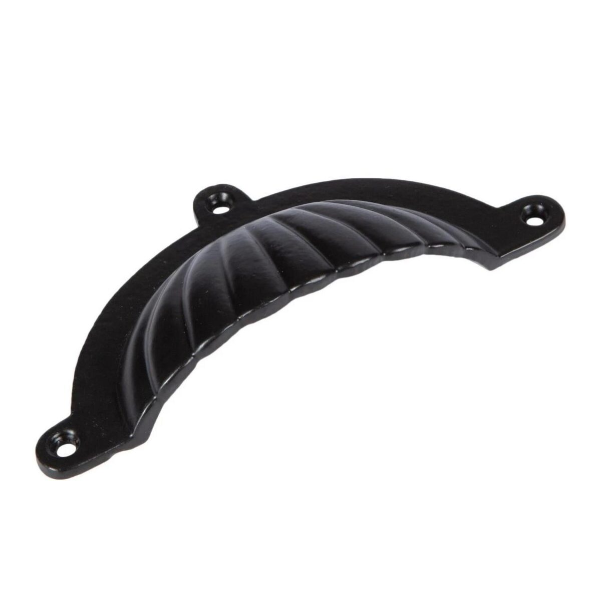 2x Fluted Cabinet Cup Handle Cast Iron Cupboard Handles 130mm x 60mm Black - Image 4