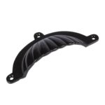 2x Fluted Cabinet Cup Handle Cast Iron Cupboard Handles 130mm x 60mm Black - Image 4